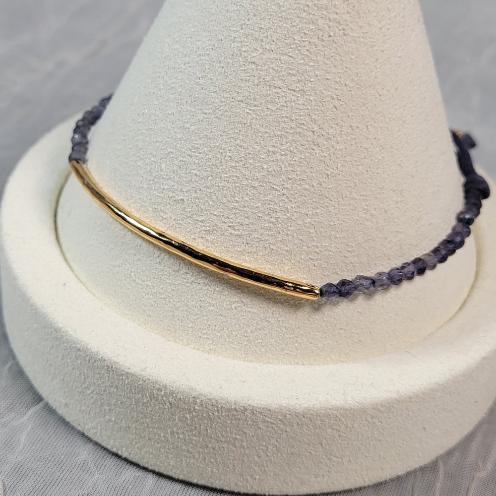 Gorjana Slider Bracelet Purple Beaded Linen Band Minimalist Adjustable Gold Tone